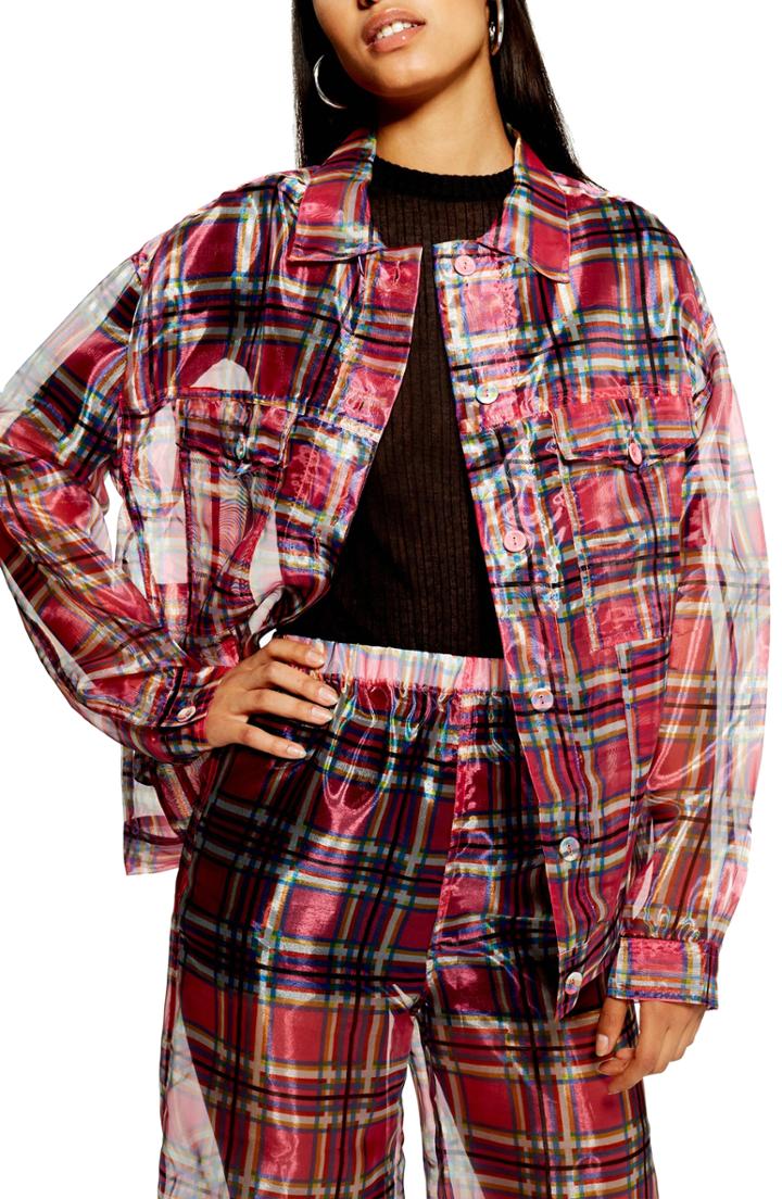 Women's Topshop Check Print Organza Jacket
