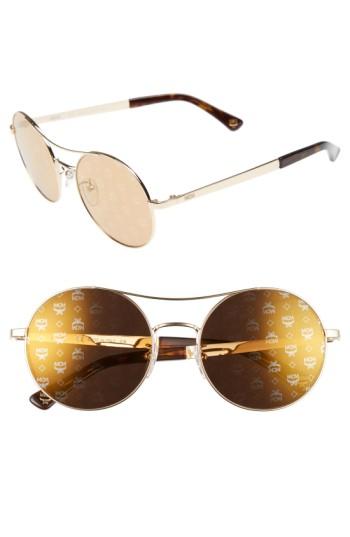 Women's Mcm 54mm Round Logo Sunglasses - Shiny Gold/ Bronze