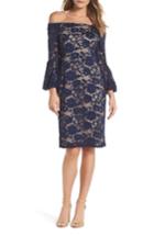 Women's Eliza J Bubble Bell Sleeve Off The Shoulder Lace Sheath Dress - Blue