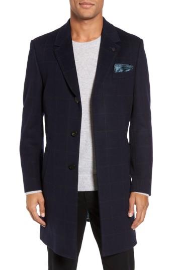 Men's Ted Baker London Endurance Wool Blend Overcoat R - Blue