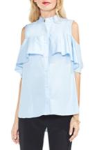 Women's Vince Camuto Ruffle Yoke Cold Shoulder Top - Blue