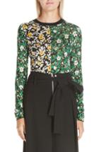 Women's Proenza Schouler Bicolor Silk Jacquard Floral Sweater - Black