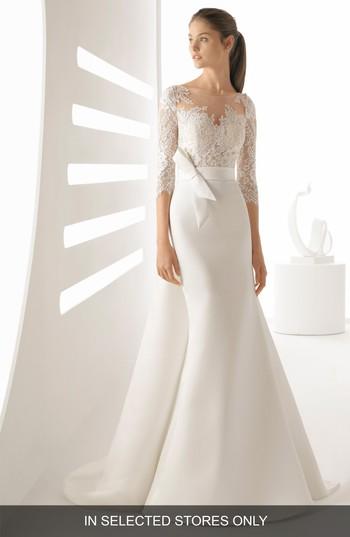Women's Rosa Clara Arpa Lace & Mikado Mermaid Gown, Size - White