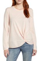 Women's Caslon Long Sleeve Front Knot Tee, Size - Pink