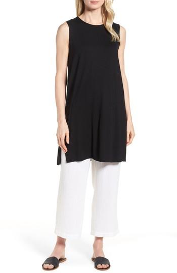 Women's Eileen Fisher Long Jersey Tunic, Size - Black