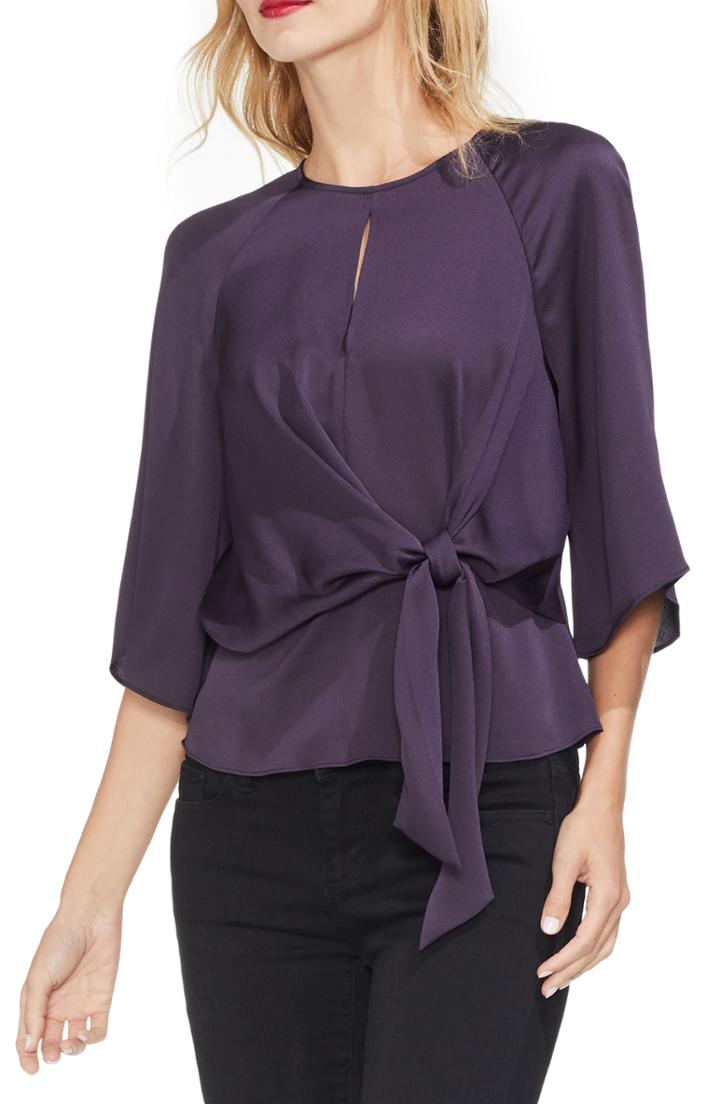 Petite Women's Vince Camuto Tie Front Blouse P - Purple