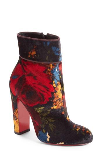 Women's Christian Louboutin Moulamax Floral Velvet Bootie Us / 38eu - Black