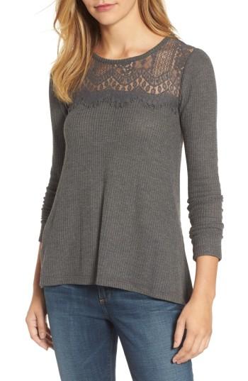 Women's Lucky Brand Lace Yoke Thermal Top - Black