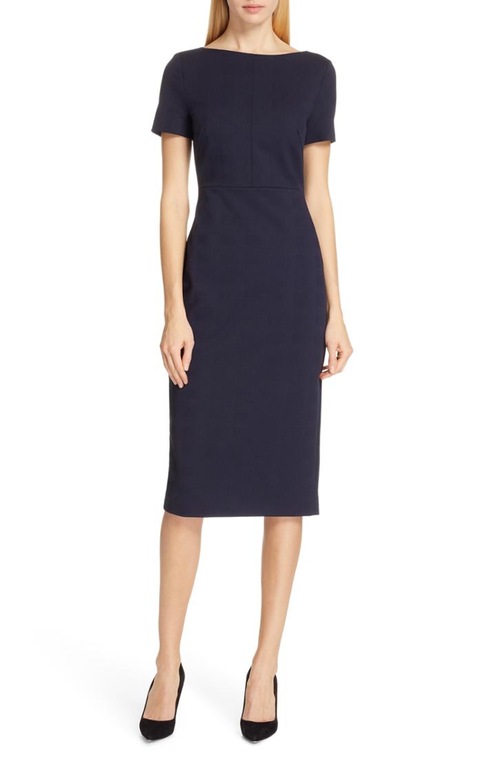 Women's Boss Dalula Tonal Textured Sheath Dress - Blue