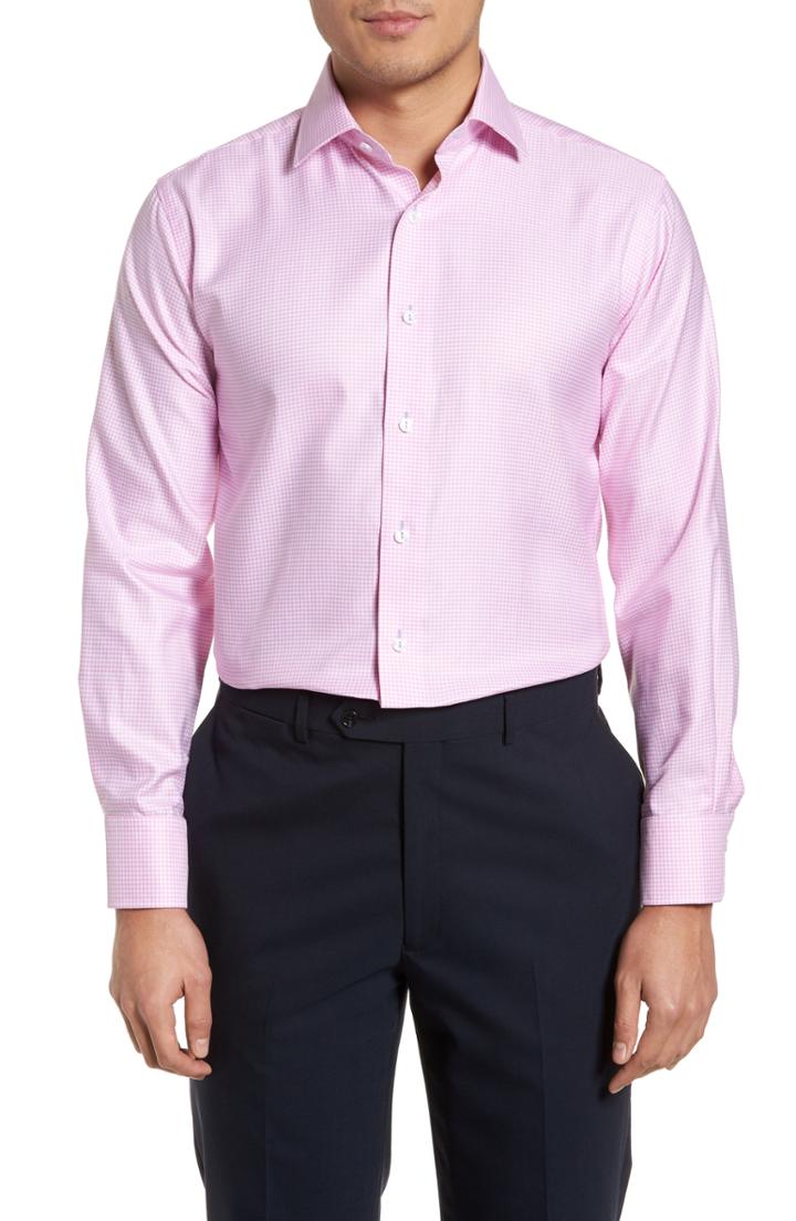 Men's Lorenzo Uomo Trim Fit Textured Gingham Dress Shirt - 34 - Pink