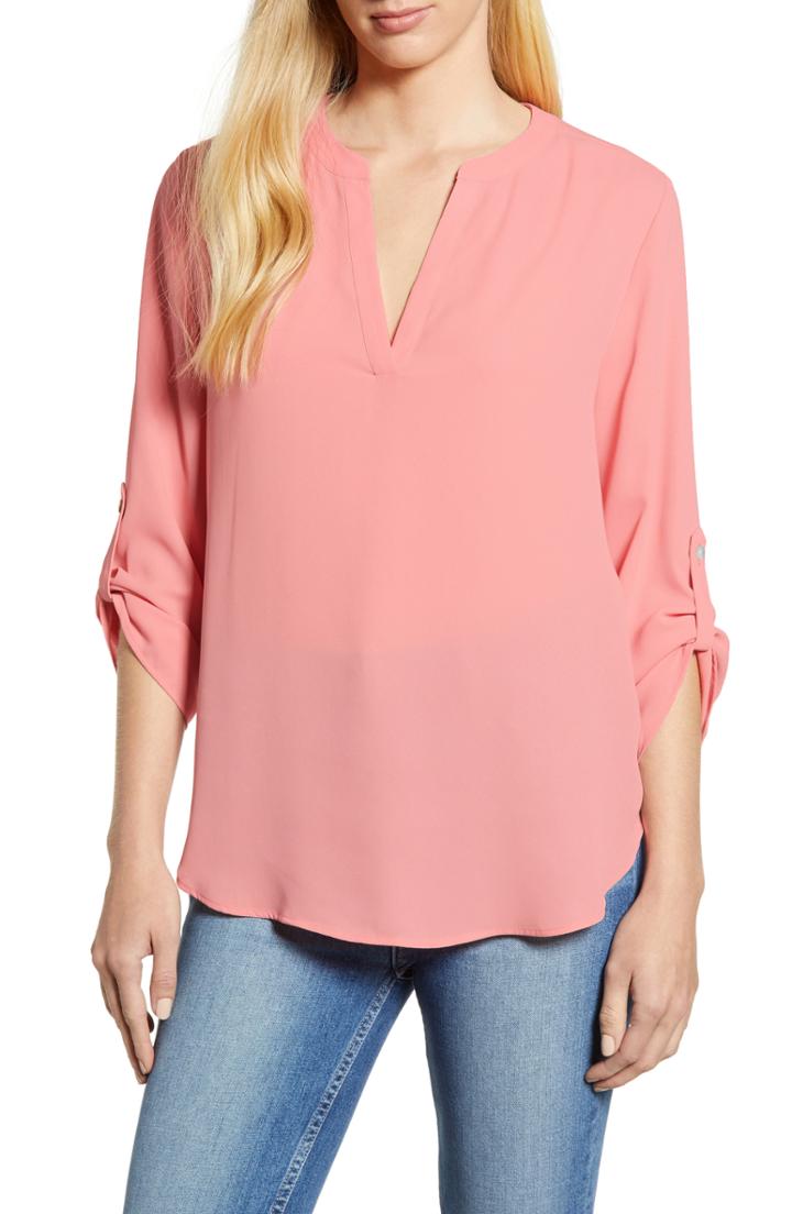 Petite Women's Everleigh Roll-tab Sleeve Tunic, Size P - Pink