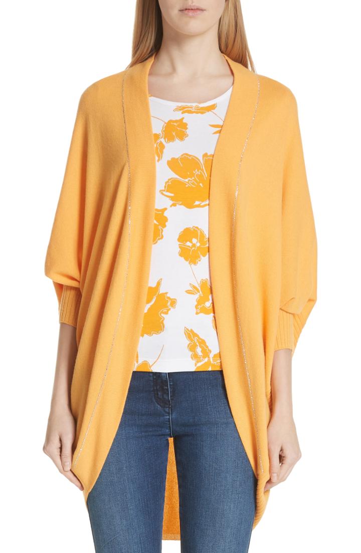 Women's St. John Collection Cashmere Jersey Knit Cocoon Cardigan - Ivory