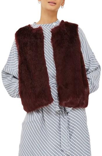 Women's Topshop Clair Faux Fur Vest Us (fits Like 10-12) - Burgundy