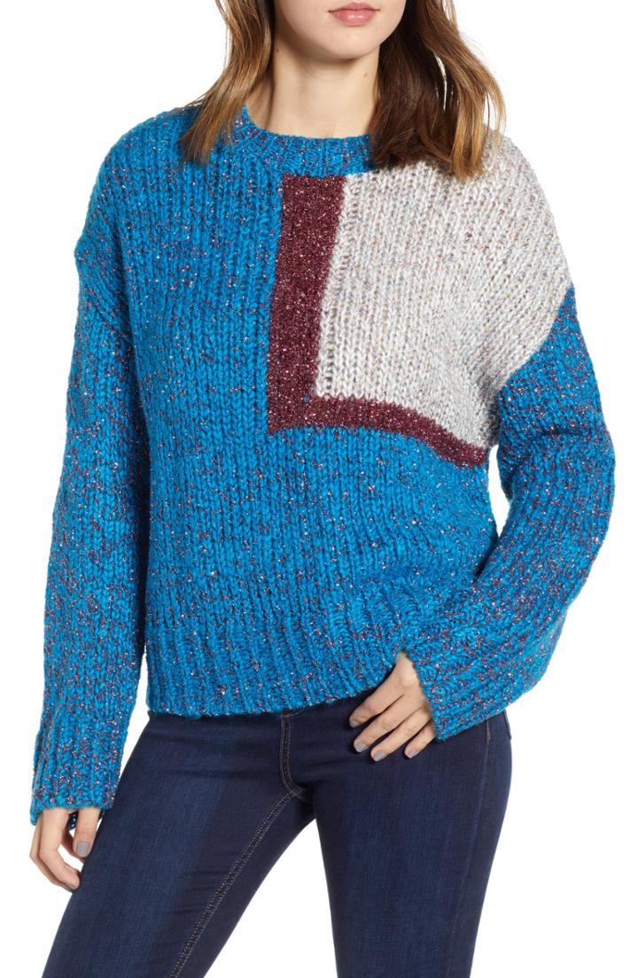 Women's Prima Geometric Pattern Sparkle Sweater - Blue