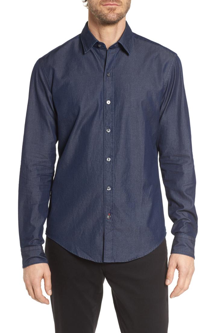 Men's Boss Robbie Fit Denim Sport Shirt