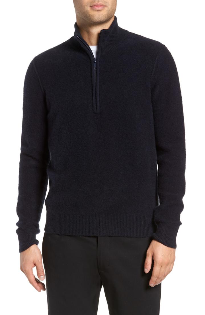 Men's Vince Cashmere Quarter Zip Sweater - Blue