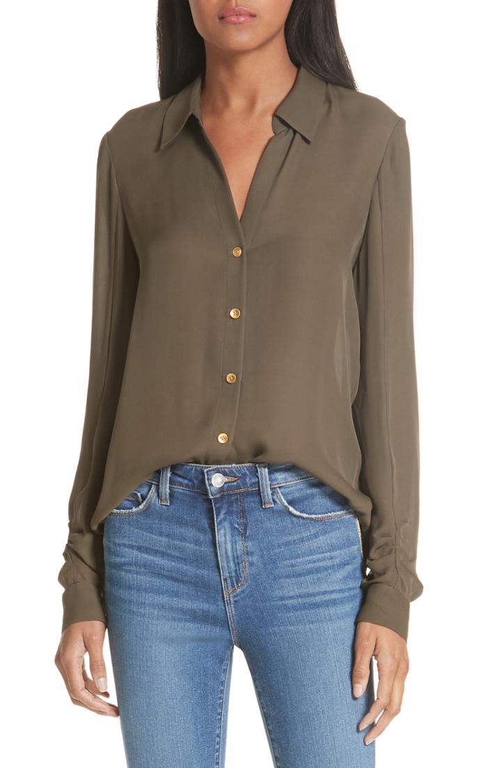 Women's L'agence Fiona Shirred Sleeve Silk Blouse