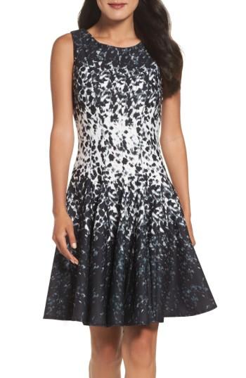 Petite Women's Eliza J Ponte Fit & Flare Dress P - Black