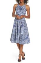 Women's Eliza J Floral Stripe Halter Fit & Flare Poplin Dress - Blue