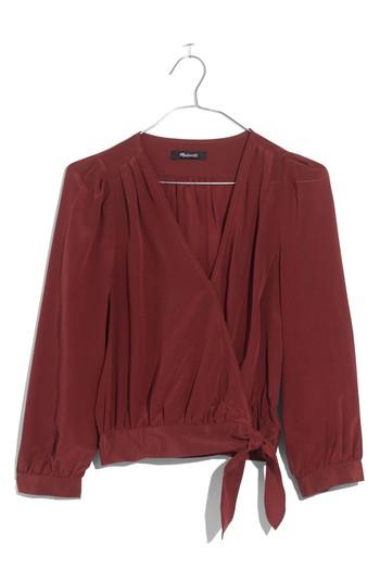 Women's Madewell Silk Wrap Top, Size - Brown