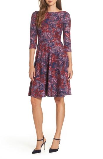 Women's Leota Belted Print Jersey A-line Dress - Purple