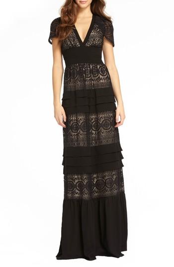 Women's Ml Monique Lhuillier Tiered Lace Gown - Black