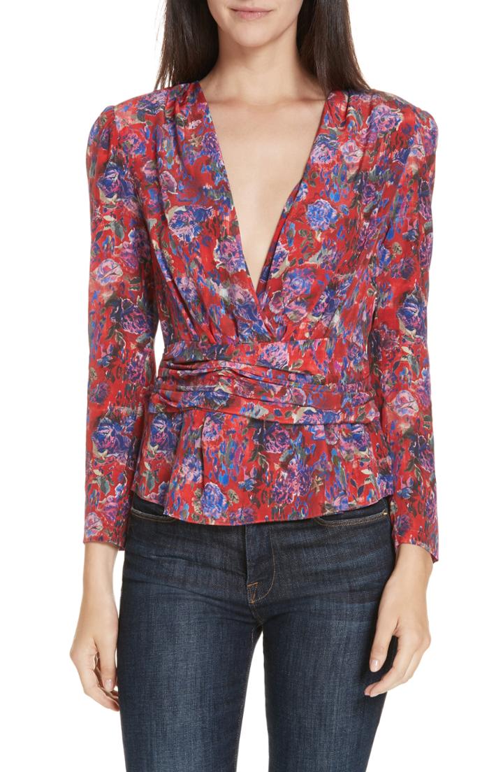 Women's Iro Hurl Floral Print Silk Blouse Us / 38 Fr - Red