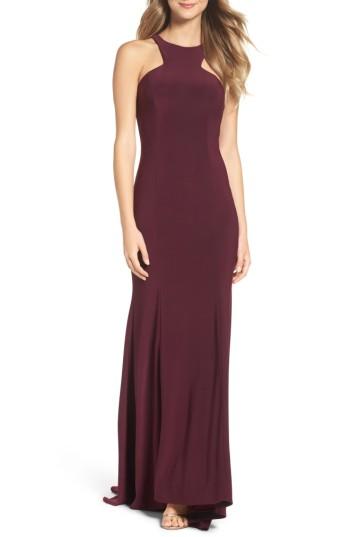 Petite Women's Xscape Jersey Cutout Bodice Gown P - Purple