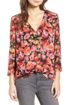 Women's Hinge Print V-neck Top, Size - Black