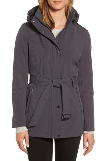 Women's Michael Michael Kors Waterproof Belted Jacket With Detachable Hood