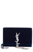 Women's Saint Laurent Small Kate Crystal Logo Wallet On A Chain - Blue