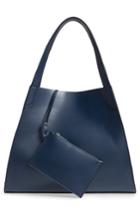 Leith Trapezoid Faux Leather Tote - Blue