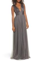 Women's Monique Lhuillier Bridesmaids Isla Ruffle Pleated Tulle Gown - Grey