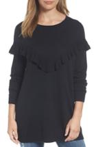 Women's Halogen Ruffle Yoke Tunic Sweater - Black