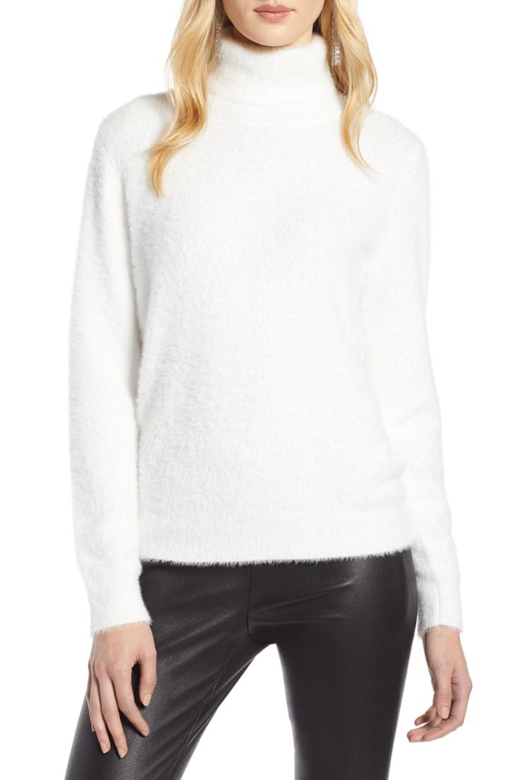 Women's Halogen Fuzzy Turtleneck Pullover - Ivory