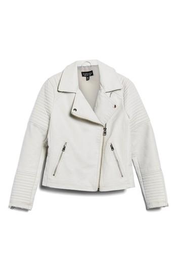 Women's Topshop Rosa Biker Jacket Us (fits Like 0-2) - White