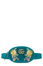 Gucci Gg Marmont 2.0 Embroidered Velvet Belt Bag - Blue/green