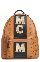 Mcm Stark Stripe Studs Coated Canvas Backpack - Brown