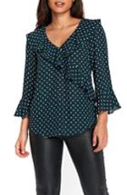 Women's Wallis Green Spot Ruffle Top Us / 14 Uk - Green