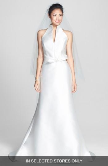 Women's Jesus Peiro Mikado Satin Halter Fluted Dress, Size - Ivory