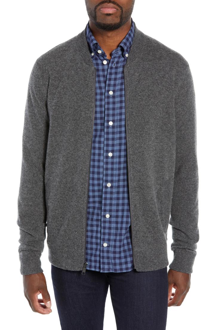 Men's Nordstrom Men's Shop Merino Wool Blend Bomber Sweater - Grey