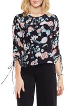 Women's Vince Camuto Floral Gardens Drawstring Sleeve Blouse, Size - Black