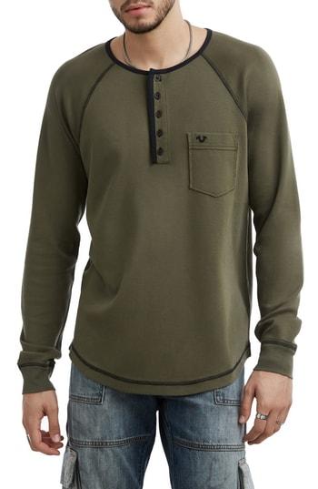 Men's True Religion Brand Jeans Raglan Henley - Green