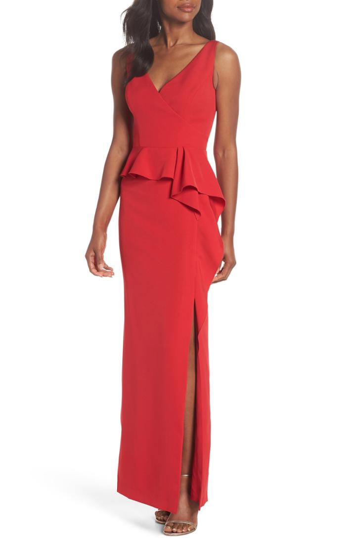 Petite Women's Vince Camuto Laguna Faux Wrap Gown P - Red