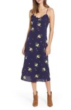 Women's Bp. Ruffle Trim Floral Print Midi Dress, Size - Blue