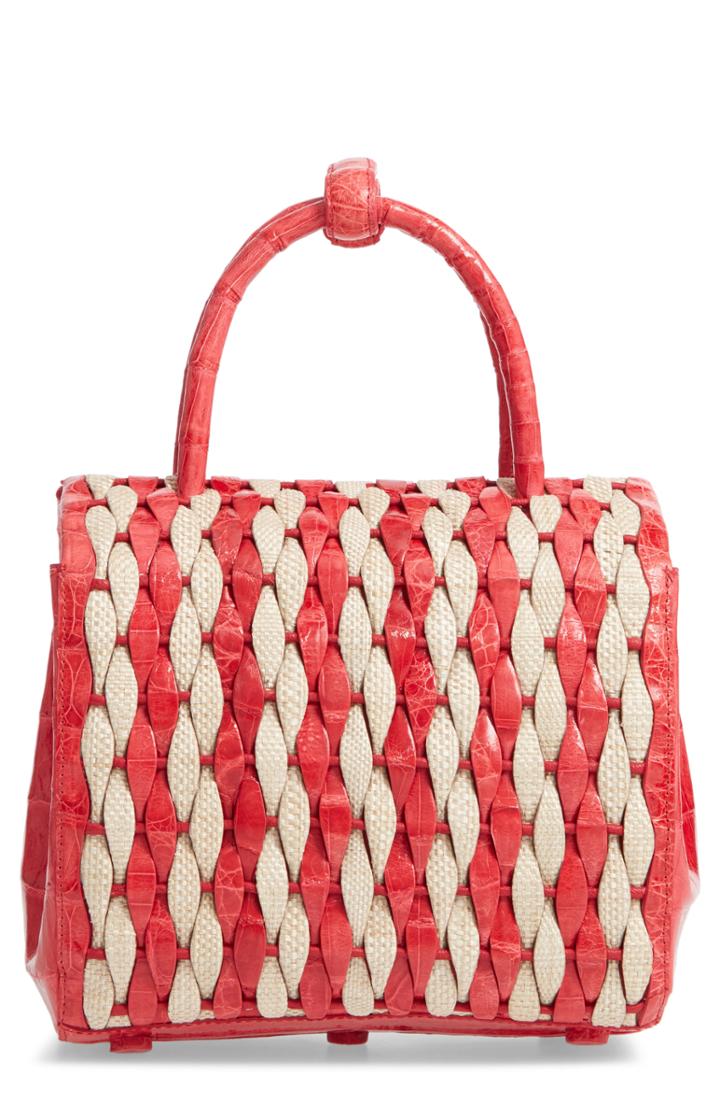 Nancy Gonzalez Genuine Crocodile & Canvas Weave Basket Bag -