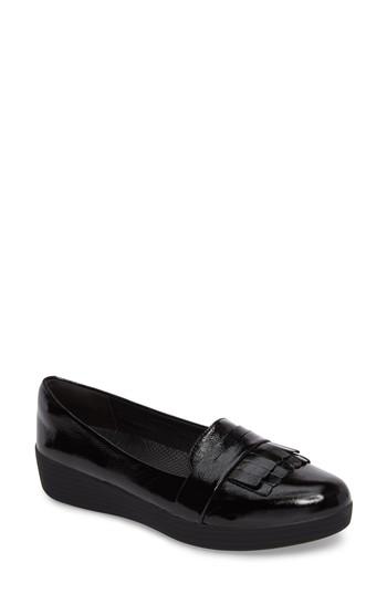 Women's Fitflop(tm) Fringey Sneakerloafer Slip-on .5 M - Black