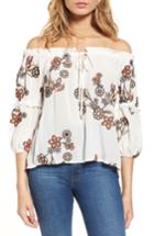 Women's J.o.a. Floral Embroidered Off The Shoulder Top - White