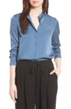 Women's Vince Stretch Silk Band Collar Blouse - Blue