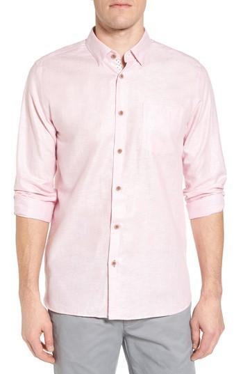 Men's Ted Baker London Linlins Herringbone Cotton & Linen Sport Shirt (l) - Pink